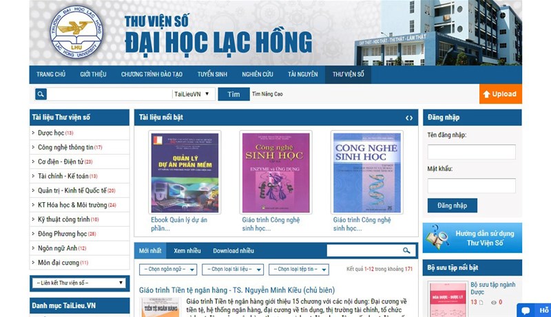 trang thư viện số đại học Lạc Hồng